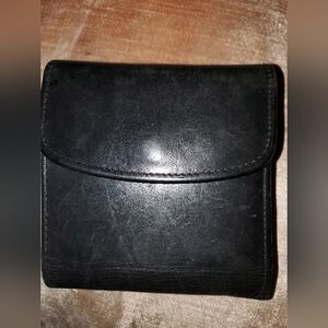 Vintage Coach Black Leather Mini Wallet With Kisslock Coin Purse